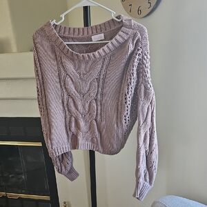 Pink Lily Dusty Mauve Cable Knit Scoop Neck Sweater